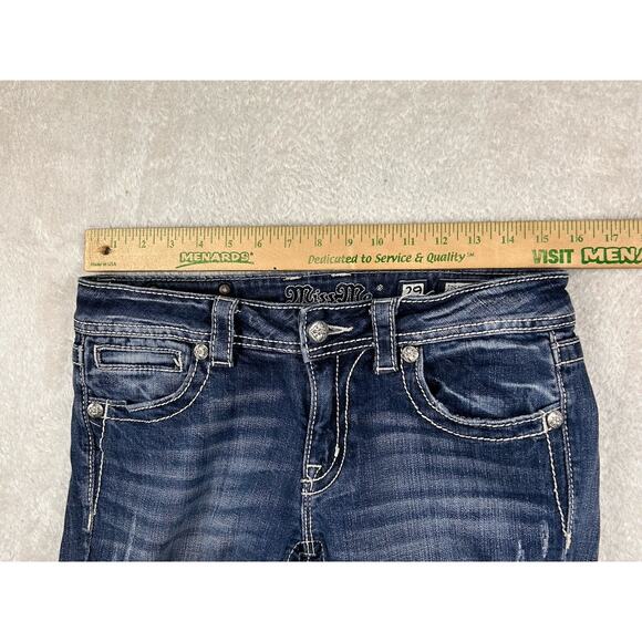 Miss Me Jeans Women’s Size 29 Blue Skinny Distressed Sequence Cross Low Rise - Picture 4 of 9